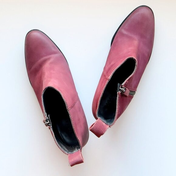 Jigsaw Maroon Nubuck Leather Block Heel Almond Toe Ankle Boots Booties Size 10.5 - Picture 15 of 16